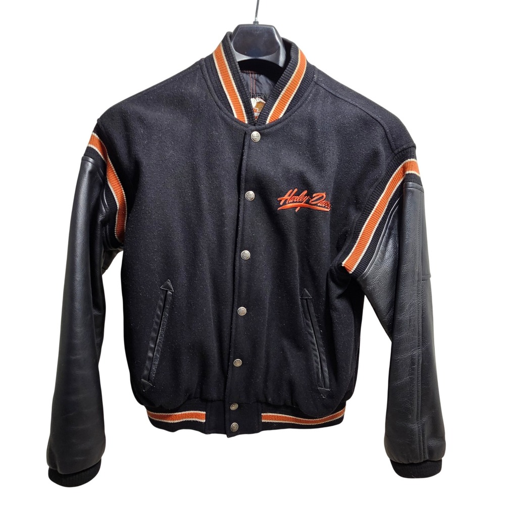 Harley-Davidson Varsity Jacket Large Vintage Leather Sleeve Wool Embroidered USA